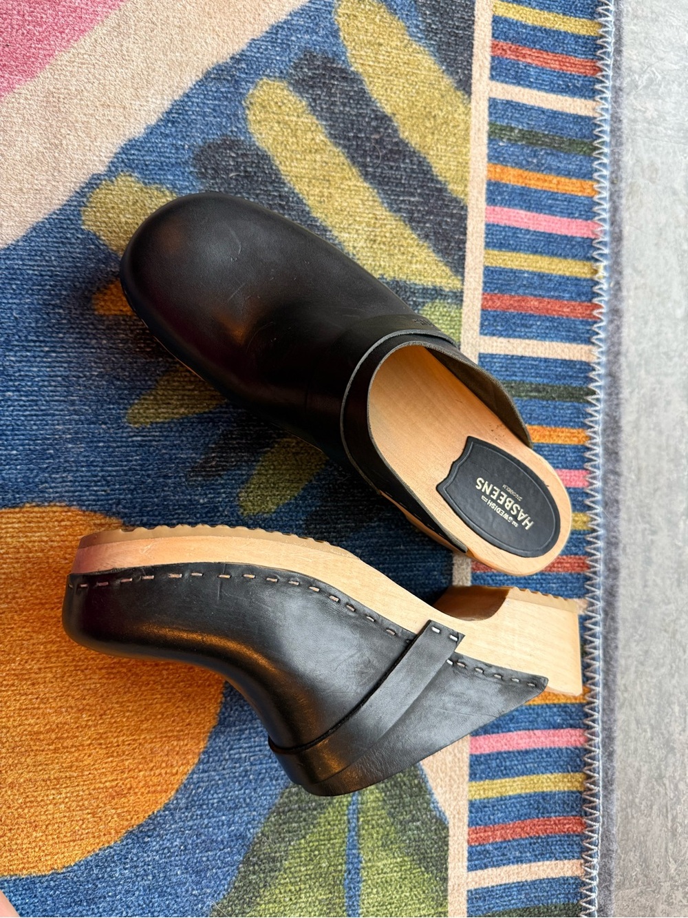 Swedish Hasbeens “Husband” Clogs with Wooden Soles